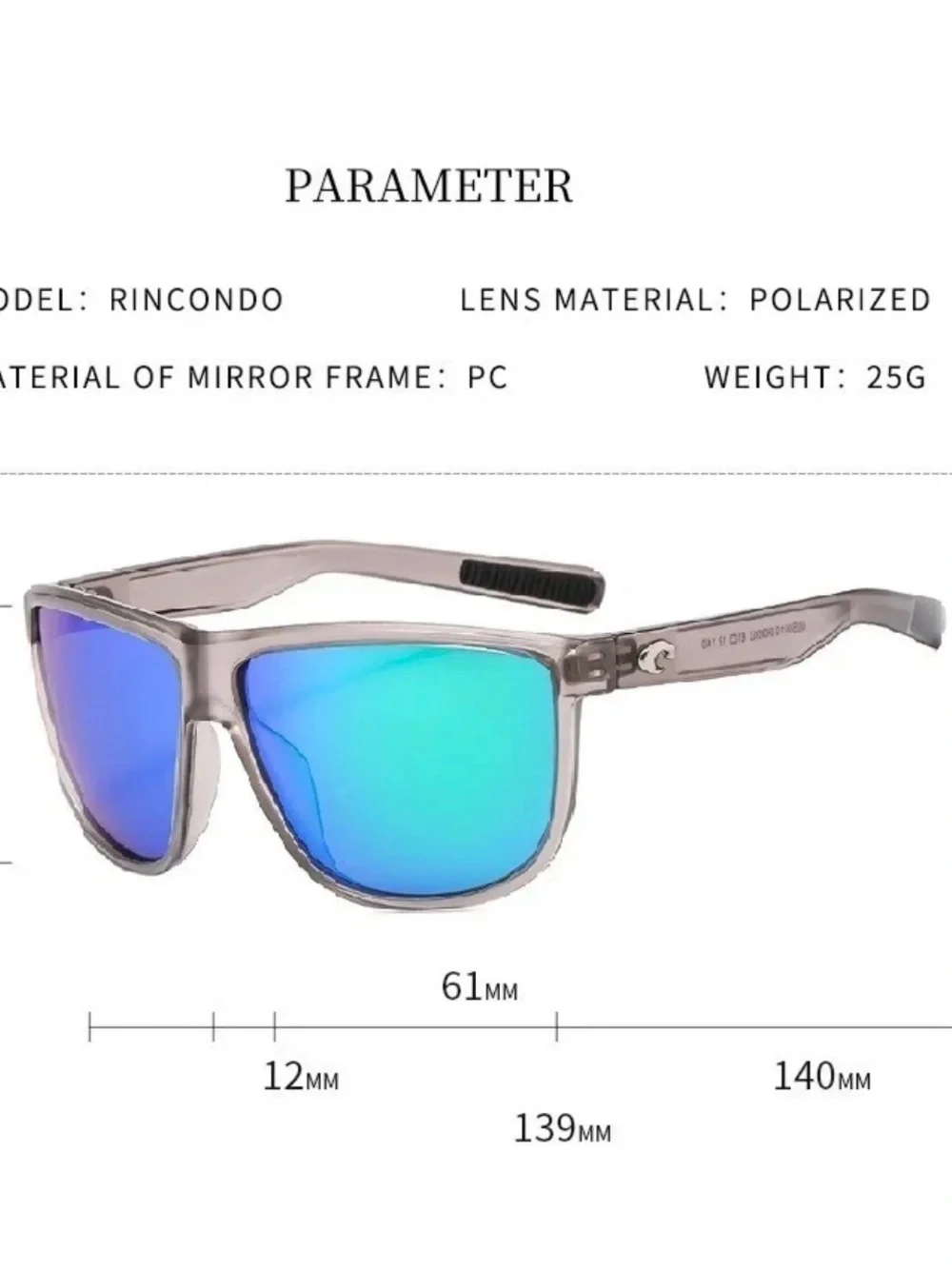 Costa Del Mar Rincondo 580P Gray Sky Blue Sunglasses NWB